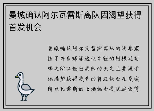 曼城确认阿尔瓦雷斯离队因渴望获得首发机会