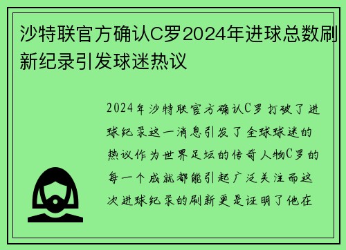 沙特联官方确认C罗2024年进球总数刷新纪录引发球迷热议